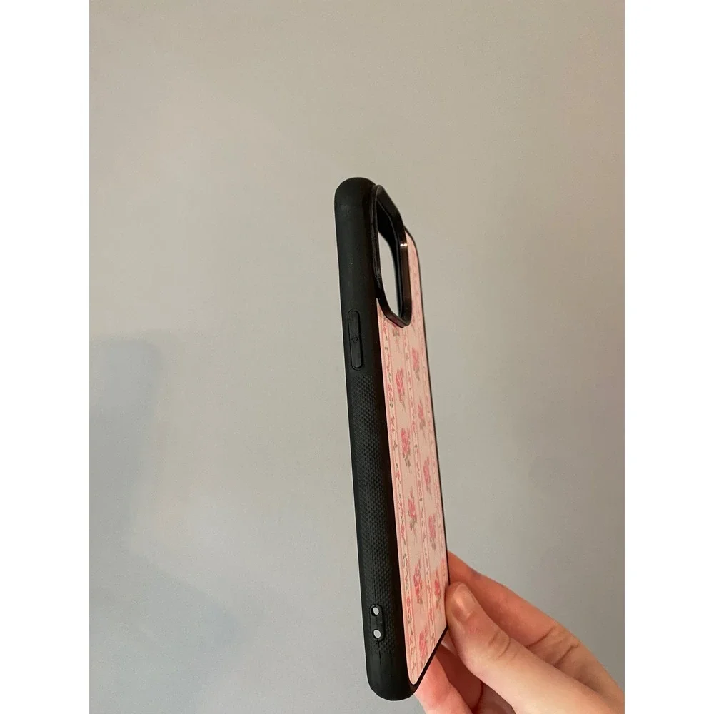iPhone 15 Pro Max Case Womens Pink Floral Rose Striped Cottagecore Bumper Case‎